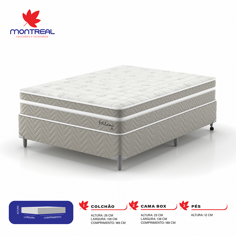 Cama Box Casal com Colchão Milani Mola Verticoil Bege