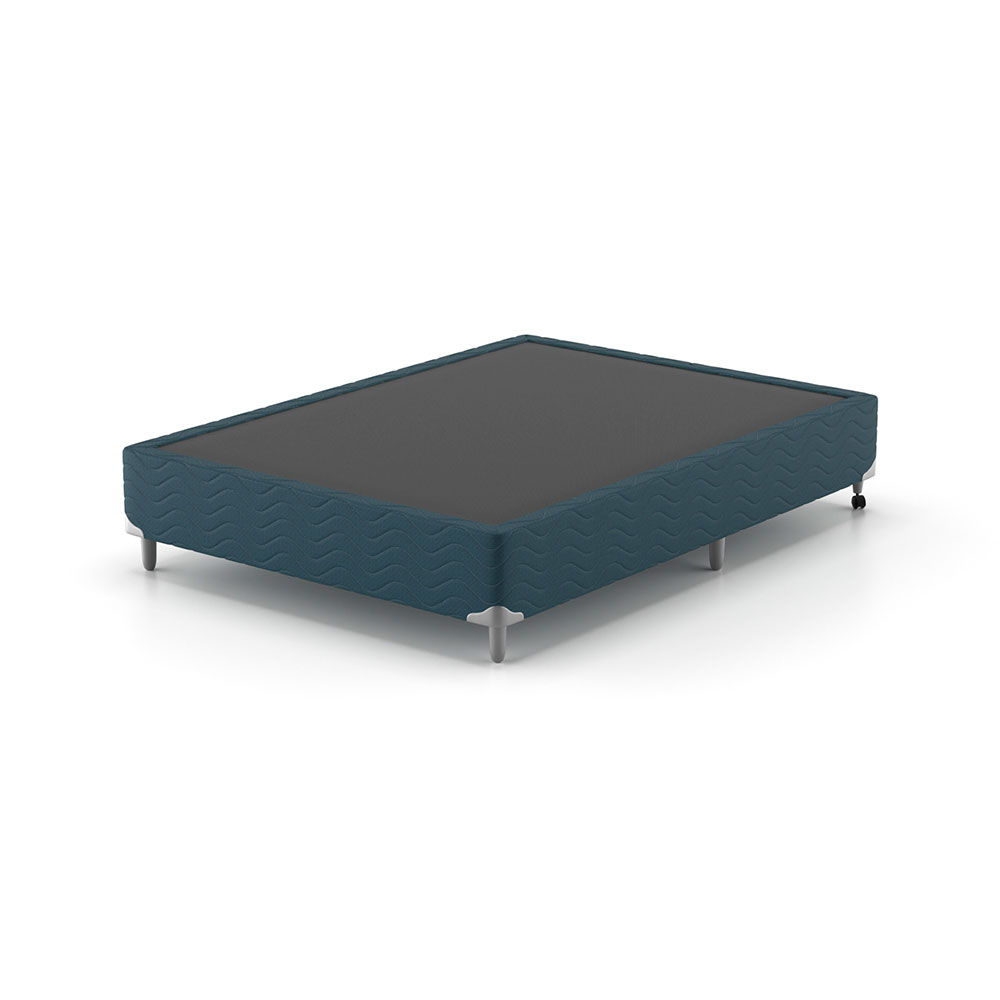 Cama Box Casal com Colchão Safira (63x138x188) Azul e Branco