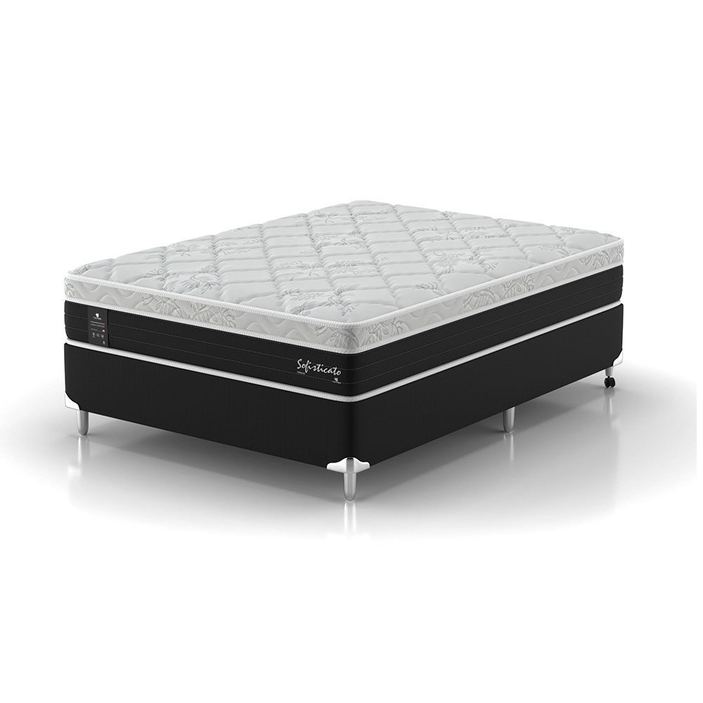Cama Box Casal com Colchão Sofisticato (65x138x188) Grafite e Branco