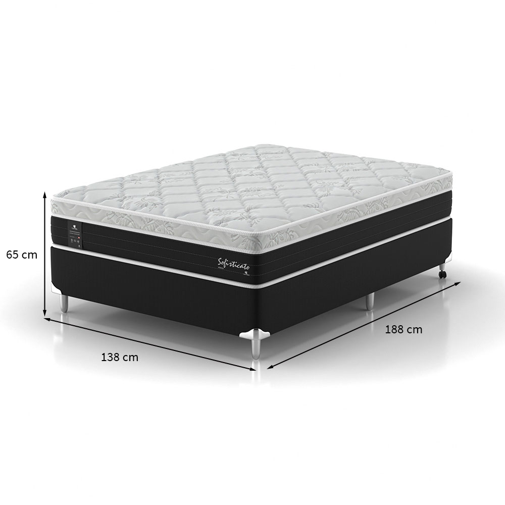 Cama Box Casal com Colchão Sofisticato (65x138x188) Grafite e Branco