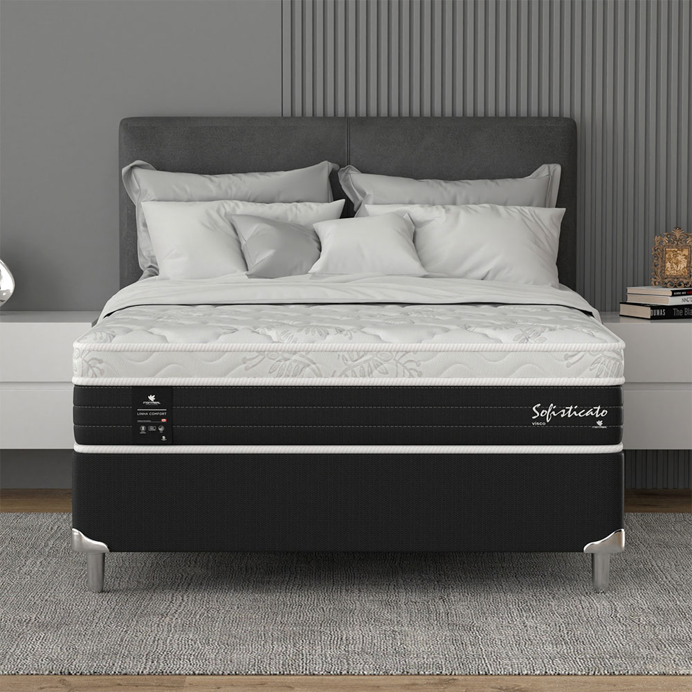 Cama Box Casal com Colchão Sofisticato (65x138x188) Grafite e Branco