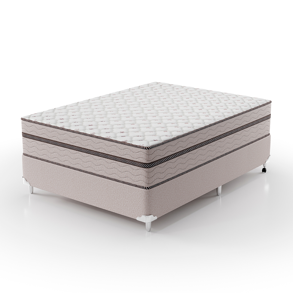 Cama Box Casal com Colchão Sonhare Mola Ensacada Bege