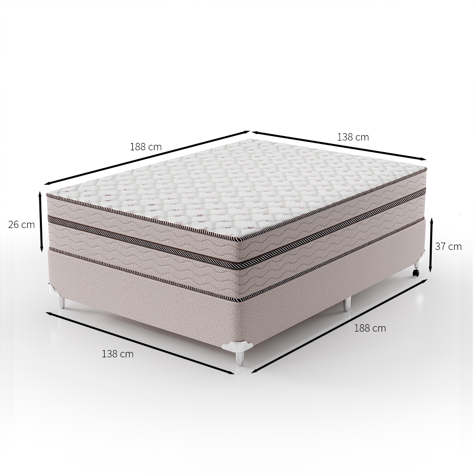 Cama Box Casal com Colchão Sonhare Mola Ensacada Bege