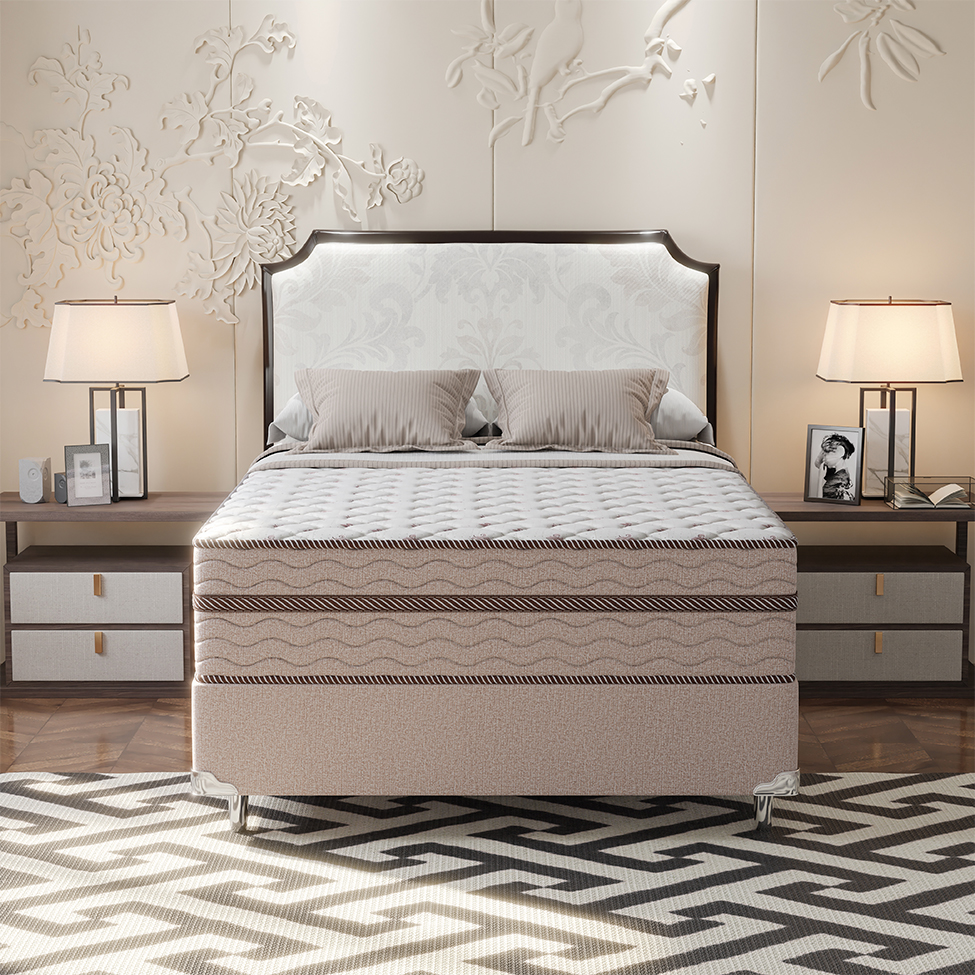 Cama Box Casal com Colchão Sonhare Mola Ensacada Bege