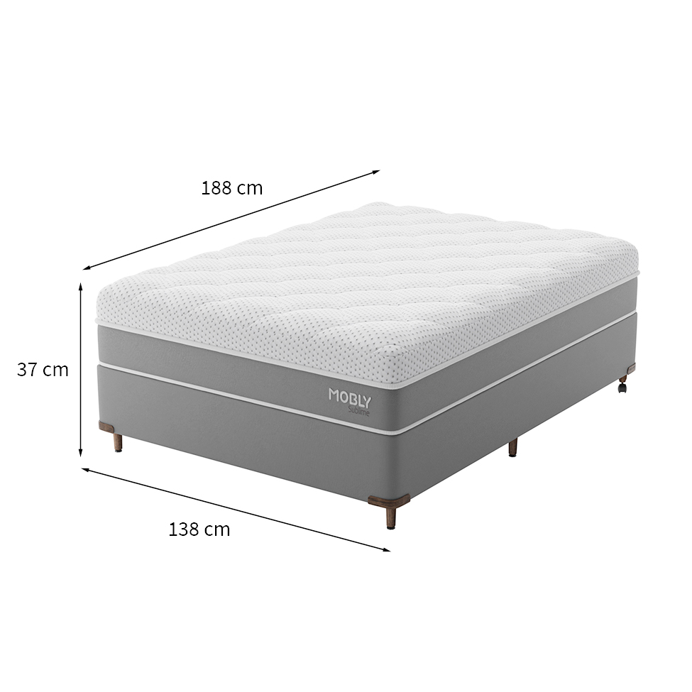 Cama Box Casal com Colchão Sublime Mola Ensacada e Espuma Viscoelástica (32x138x188) Cinza e Branco com 2 Travesseiros Guldi Soft Nasa Branco