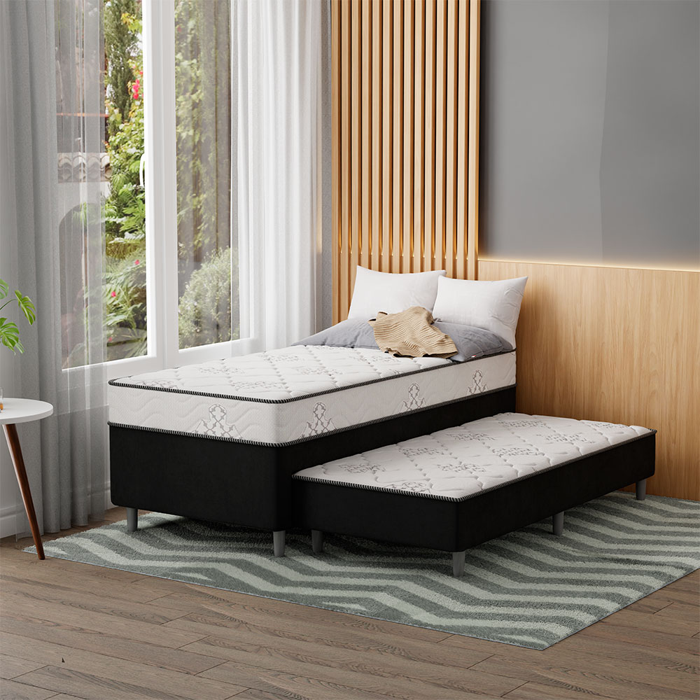 Cama Box Conjugada Solteiro Premier Unibox Molas Ensacadas (63x88x188) com  Cama Auxiliar Preta