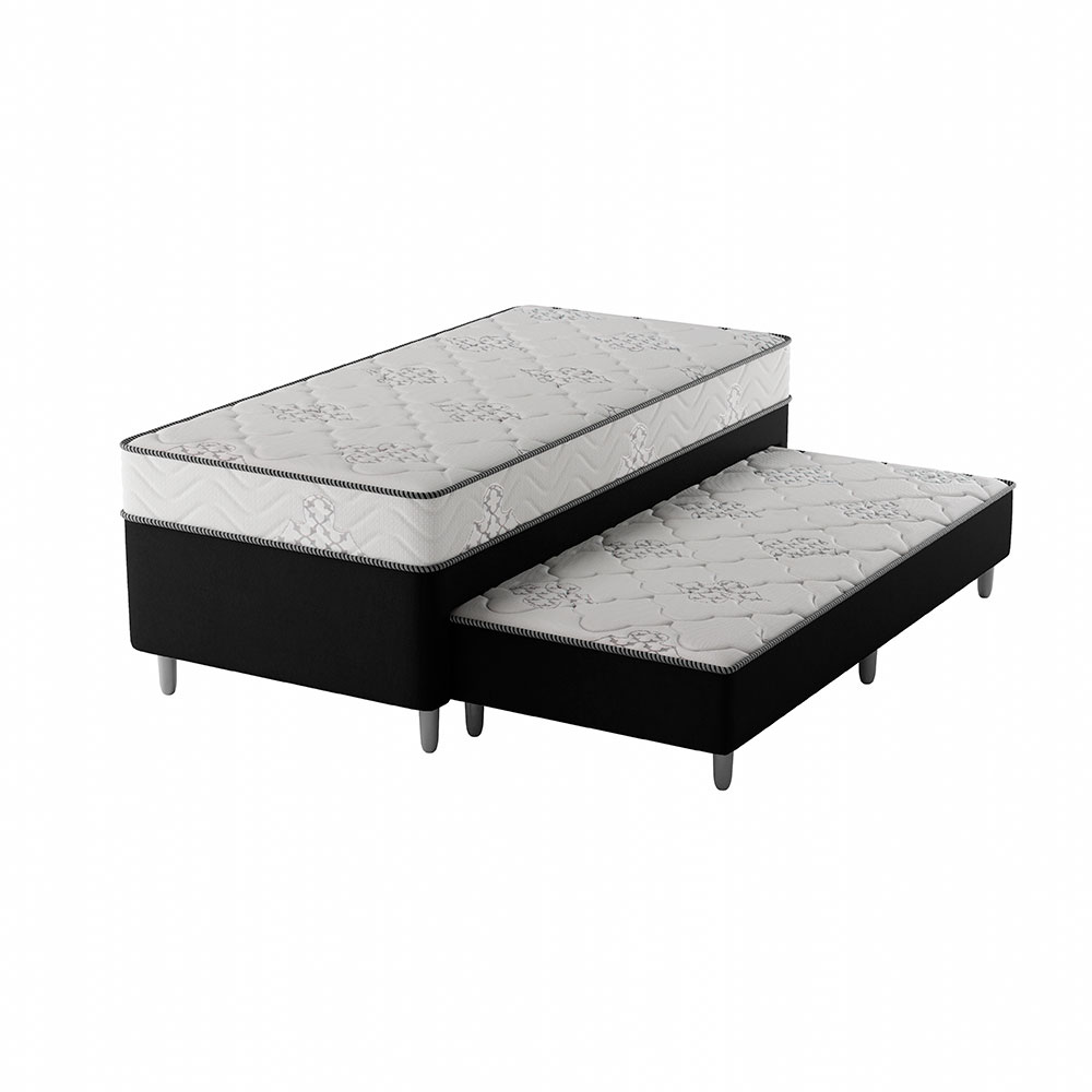 Cama Box Conjugada Solteiro Premier Unibox Molas Ensacadas (63x88x188) com Cama Auxiliar Preta 