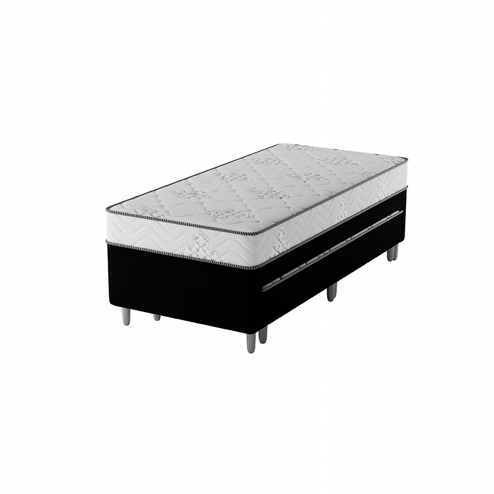 Cama Box Conjugada Solteiro Premier Unibox Molas Ensacadas (63x88x188) com Cama Auxiliar Preta 