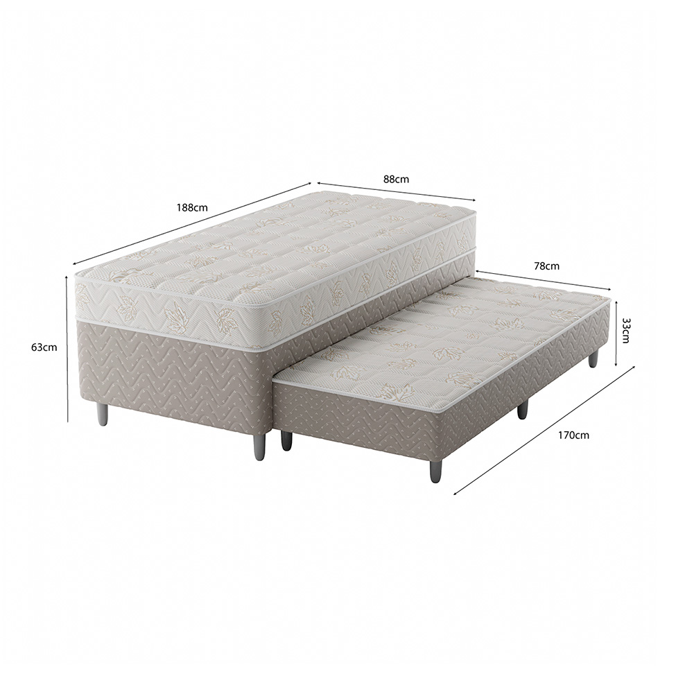 Cama Box Conjugada Solteiro com Cama Auxiliar Premier Unibox Molas Ensacadas (63x88x188) Bege
