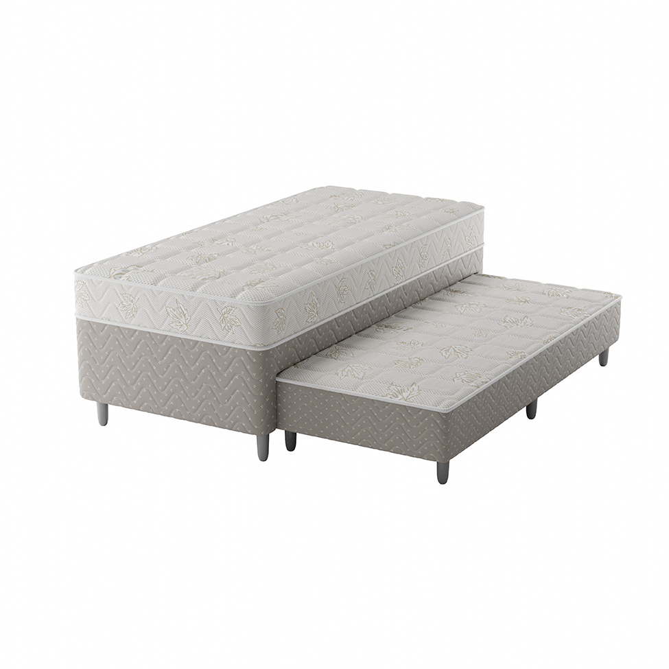 Cama Box Conjugada Solteiro com Cama Auxiliar Premier Unibox Molas Ensacadas (63x88x188) Bege