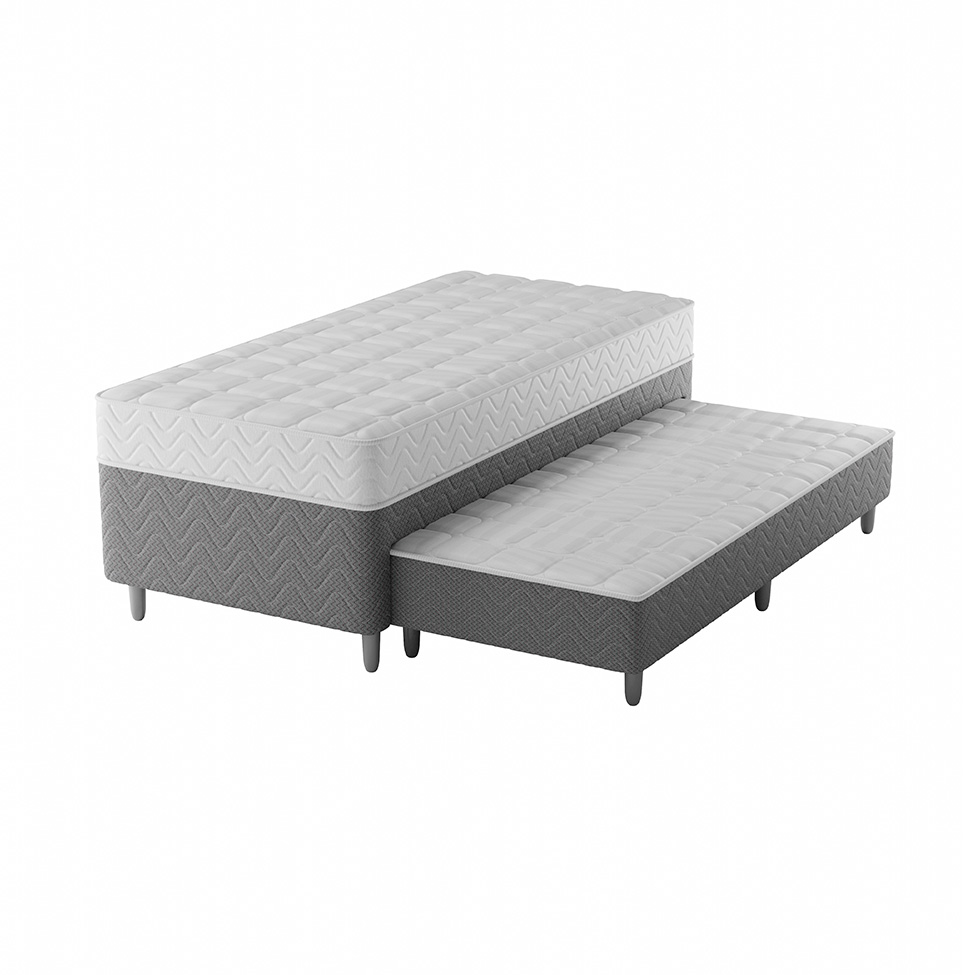 Cama Box Conjugada Solteiro com Cama Auxiliar Premier Unibox Molas Ensacadas (63x88x188) Cinza 
