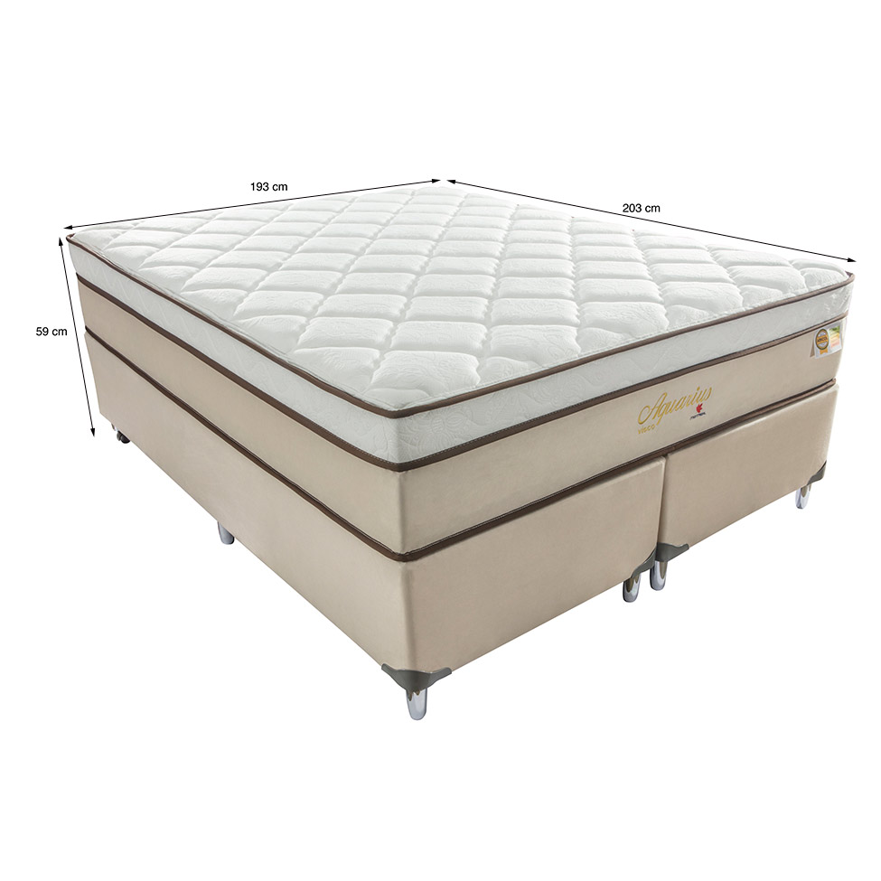 Cama Box King Aquarius com Colchão King Molas Ensacadas Bege e Branca