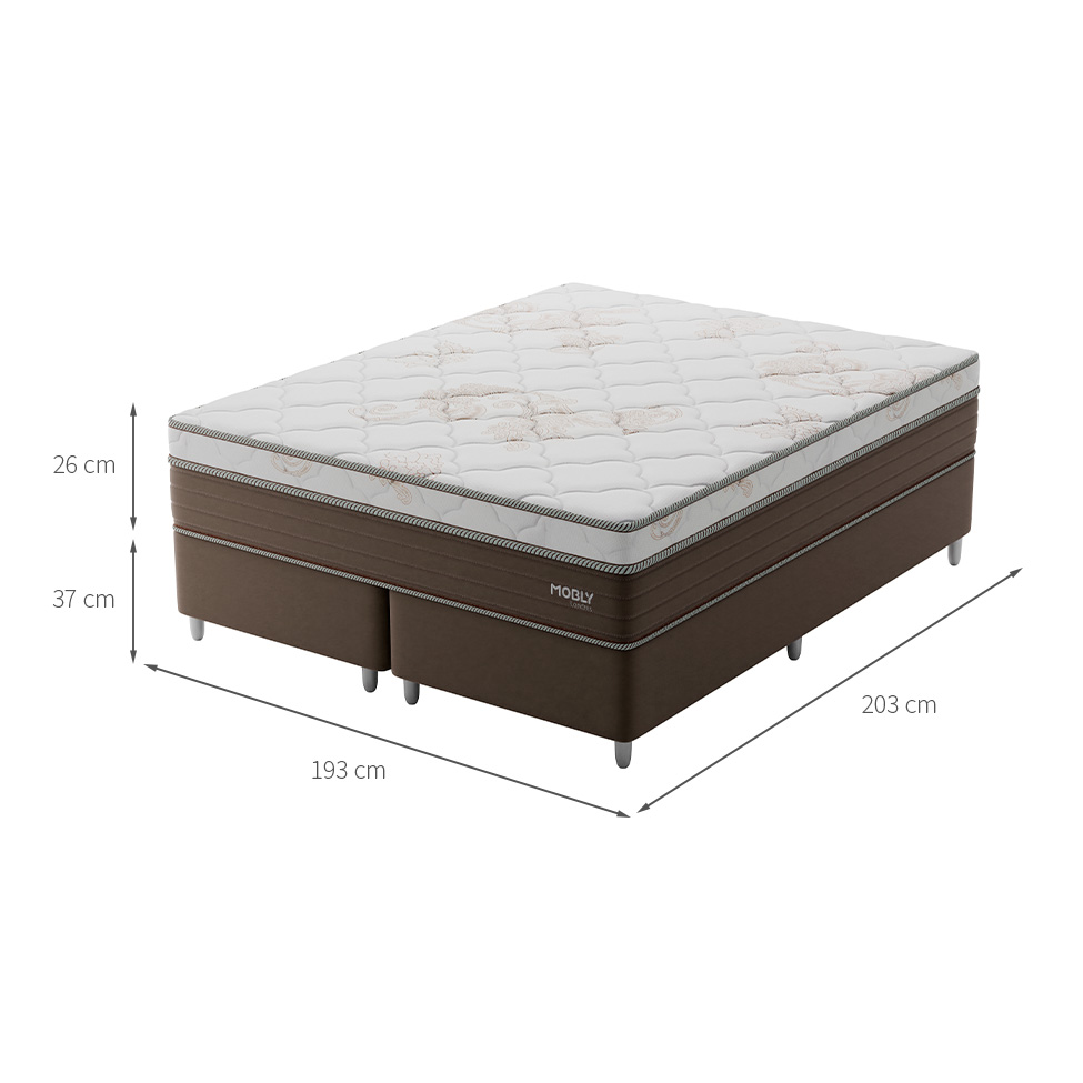 Cama Box King Londres com Colchão Molas Ensacadas (63x193x203) Marrom e Branca