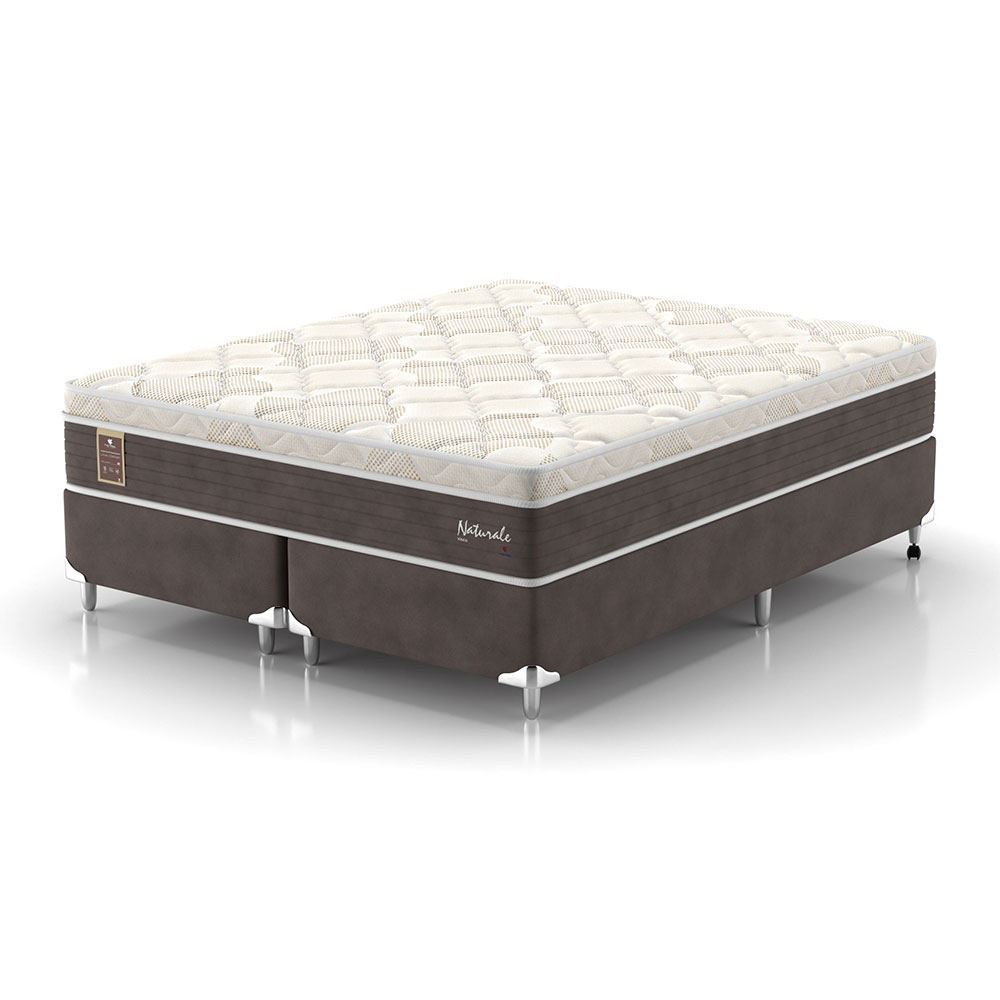 Cama Box King Naturale com Colchão Molas Ensacadas (67x193x203) Marrom e Branca