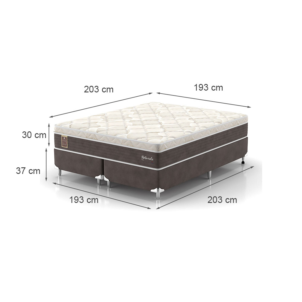 Cama Box King Naturale com Colchão Molas Ensacadas (67x193x203) Marrom e Branca