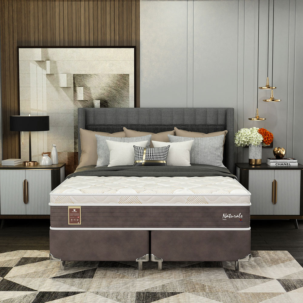 Cama Box King Naturale com Colchão Molas Ensacadas (67x193x203) Marrom e Branca