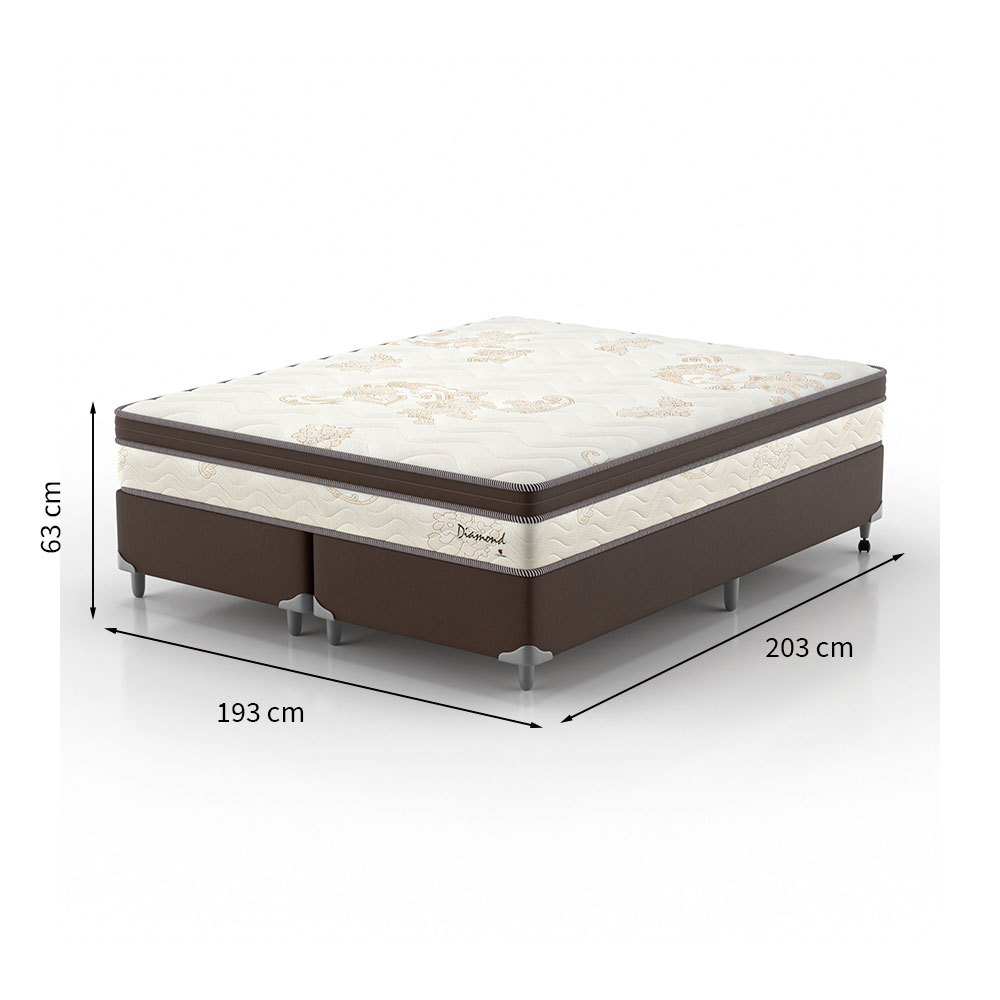 Cama Box King com Colchão Diamond Euro MR (63x193x203) Bege e Marrom