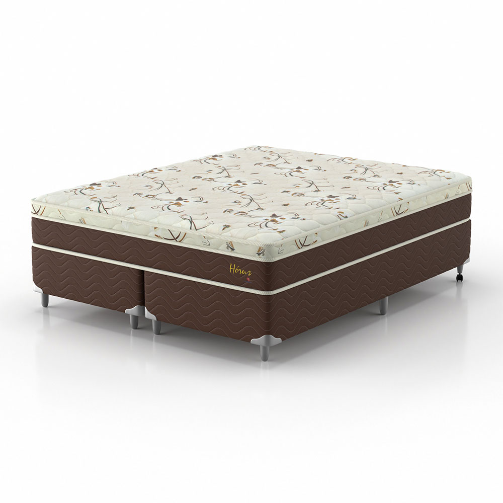 Cama Box King com Colchão Hórus (63x193x203) Bege e Marrom