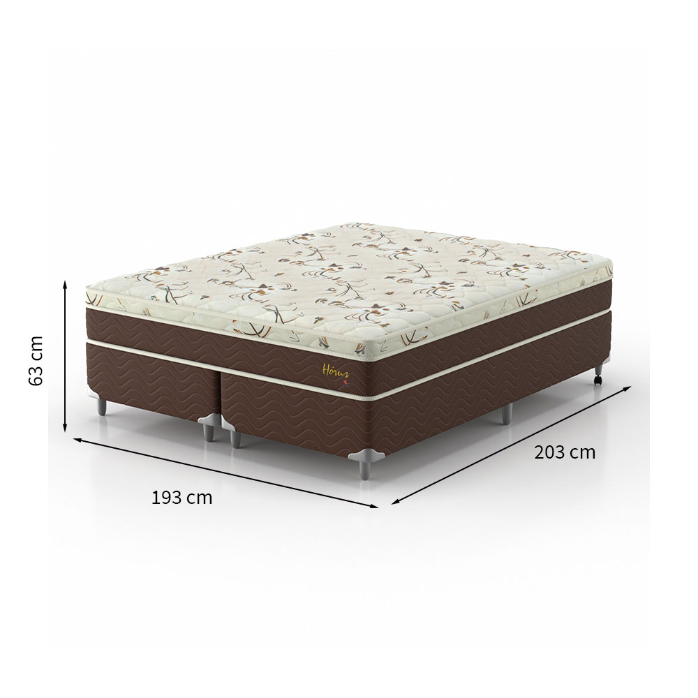 Cama Box King com Colchão Hórus (63x193x203) Bege e Marrom