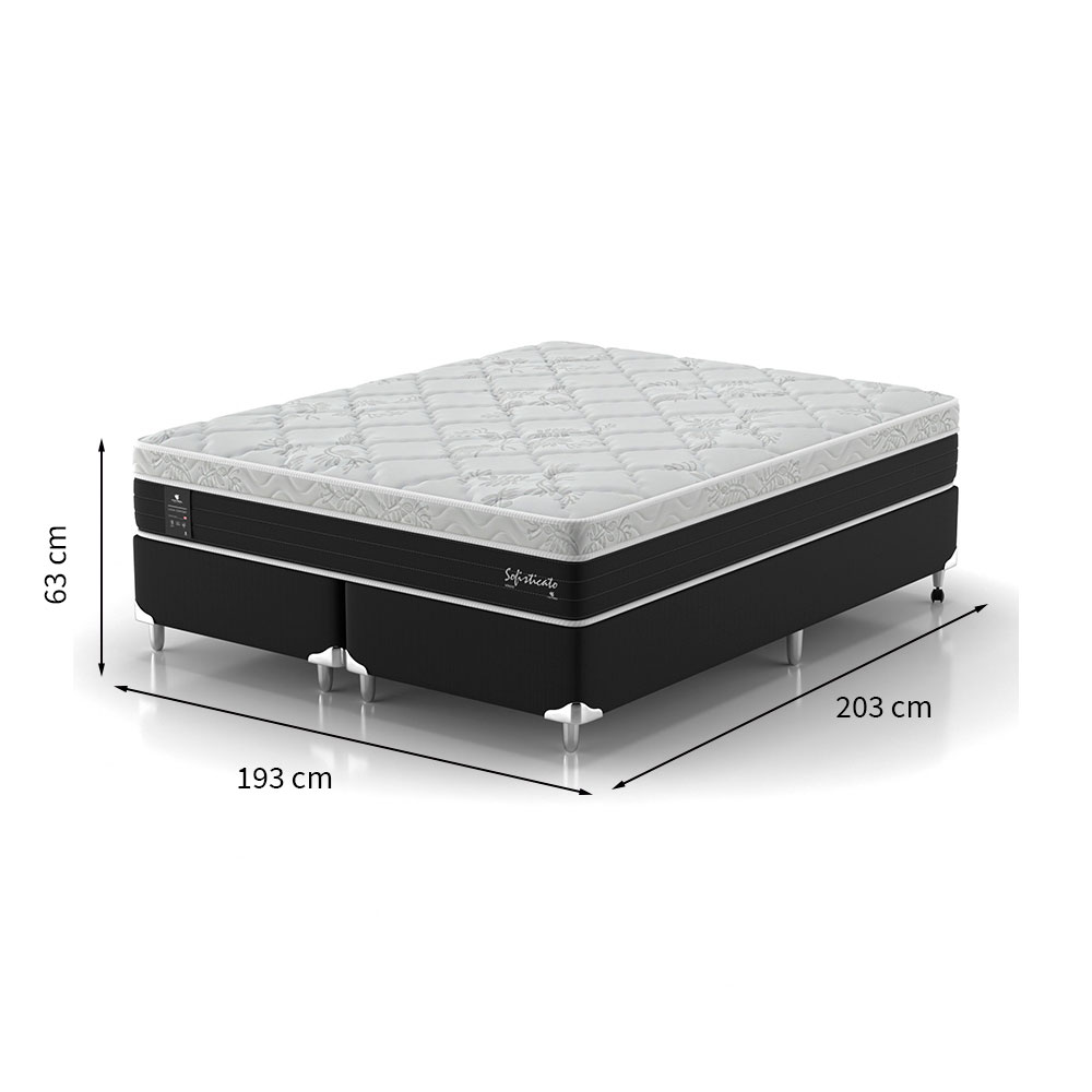Cama Box King com Colchão Sofisticato (65x193x203) Grafite e Branco