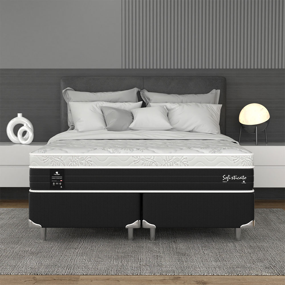 Cama Box King com Colchão Sofisticato (65x193x203) Grafite e Branco