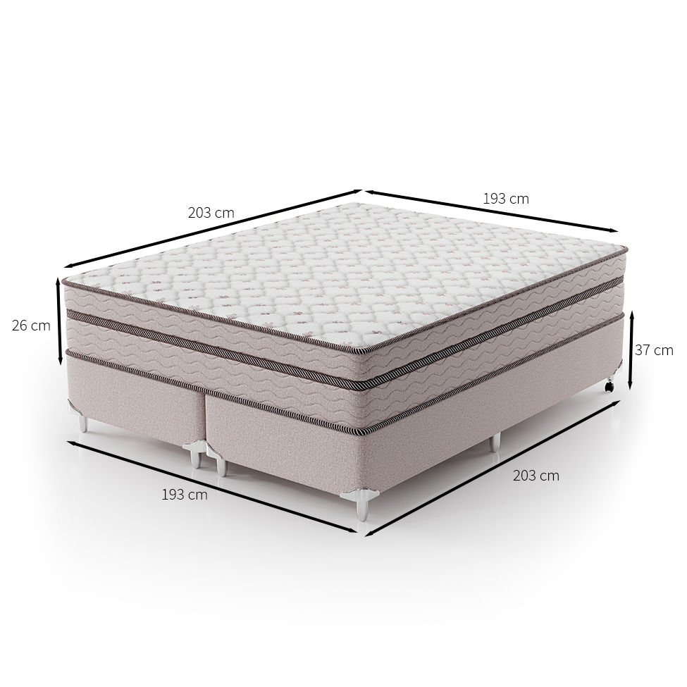 Cama Box King com Colchão Sonhare Mola Ensacada Bege
