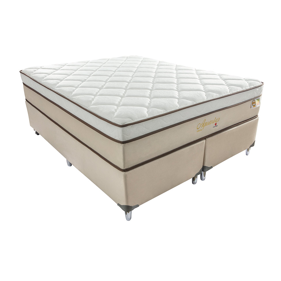 Cama Box Queen Aquarius com Colchão Queen Molas Ensacadas Bege e Branca