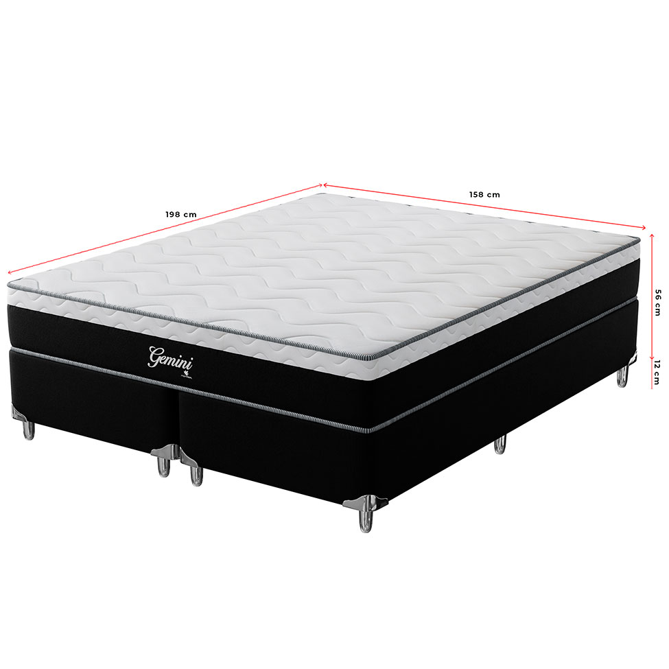 Cama Box Queen Gemini com Colchão Queen Molas Ensacadas Grafite e Branca