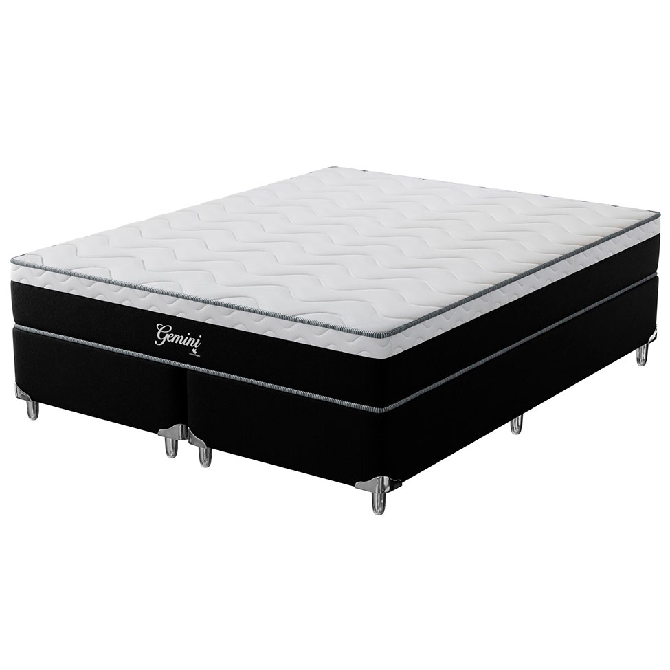 Cama Box Queen Gemini com Colchão Queen Molas Ensacadas Grafite e Branca
