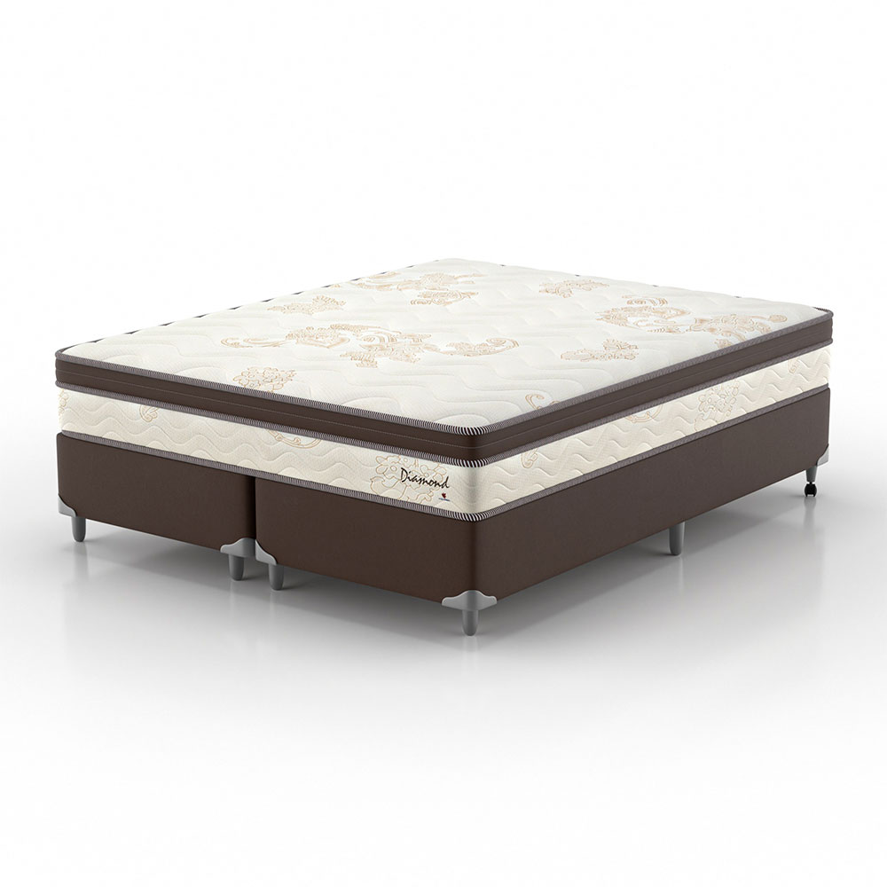 Cama Box Queen com Colchão Diamond Euro MR (63x158x198) Bege e Marrom