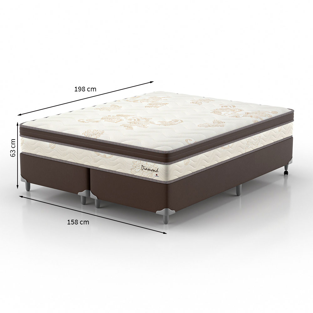Cama Box Queen com Colchão Diamond Euro MR (63x158x198) Bege e Marrom