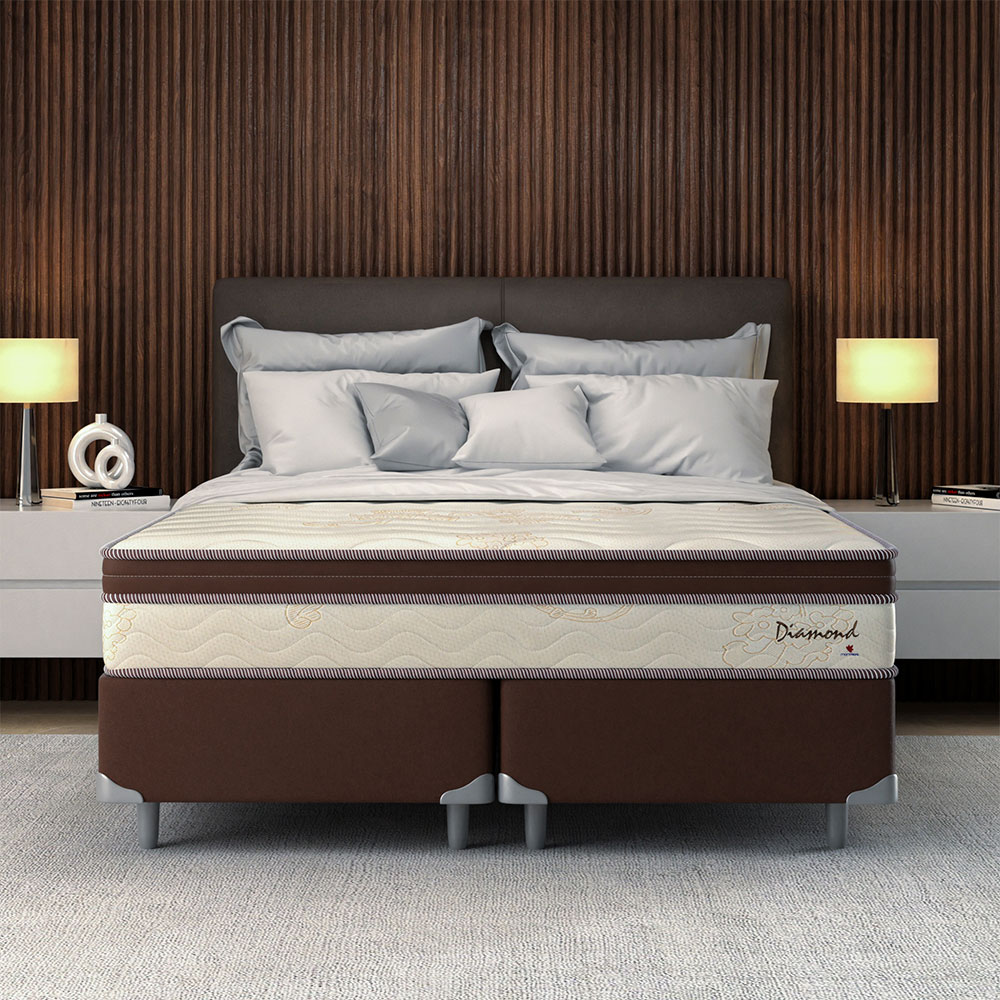 Cama Box Queen com Colchão Diamond Euro MR (63x158x198) Bege e Marrom
