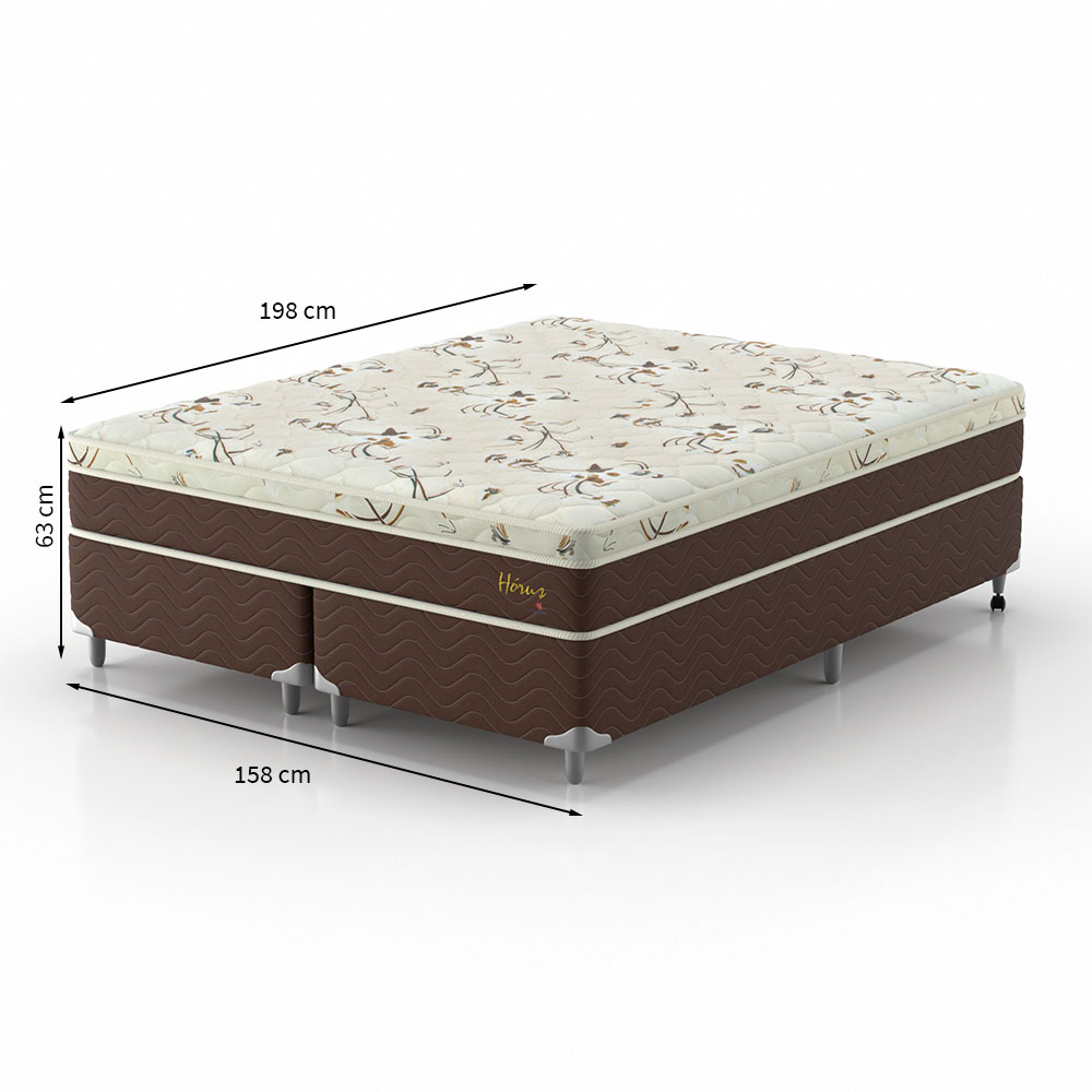 Cama Box Queen com Colchão Hórus (63x158x198) Bege e Marrom