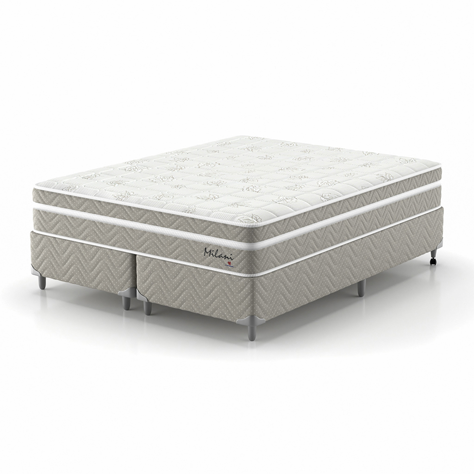 Cama Box Queen com Colchão Milani Mola Verticoil Bege