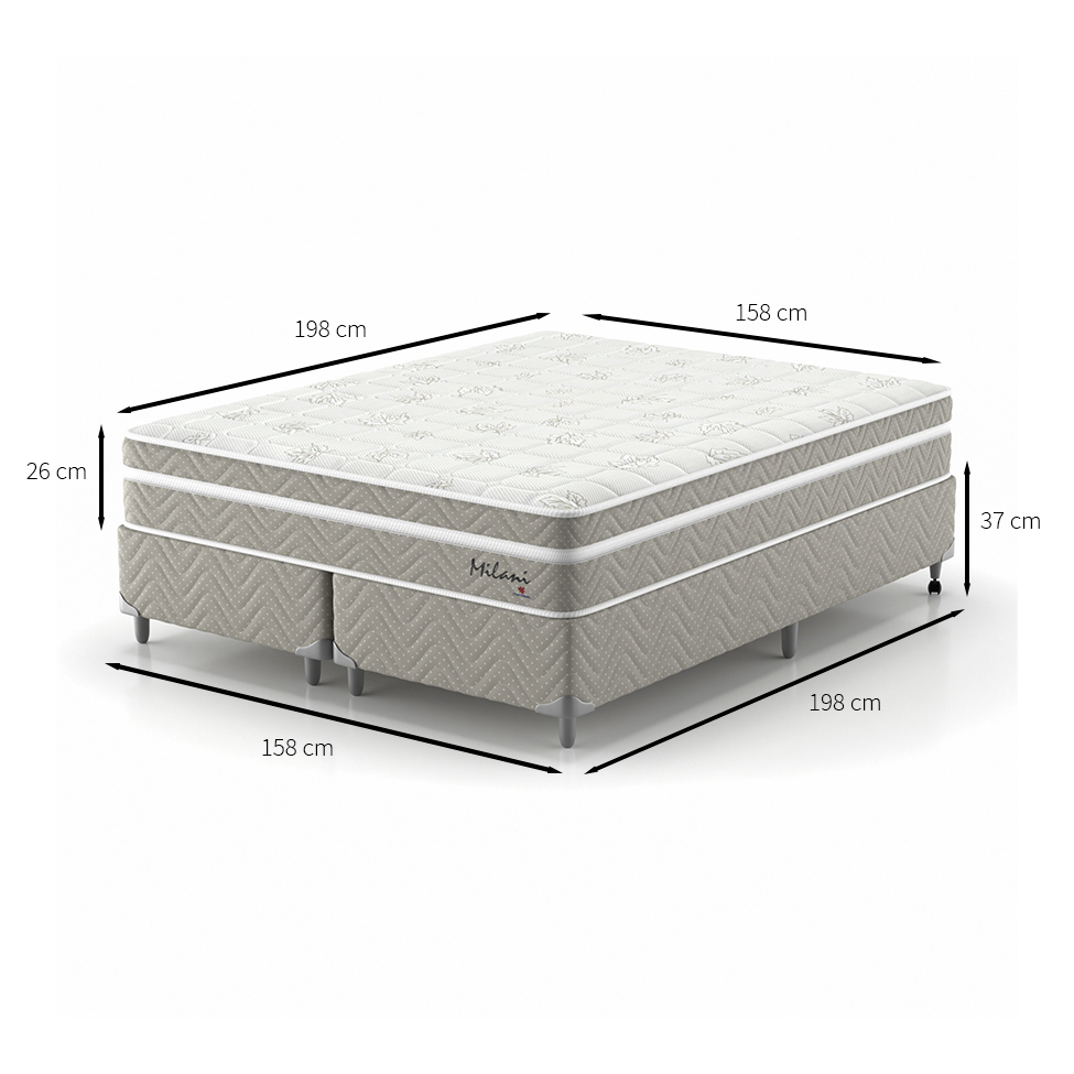 Cama Box Queen com Colchão Milani Mola Verticoil Bege