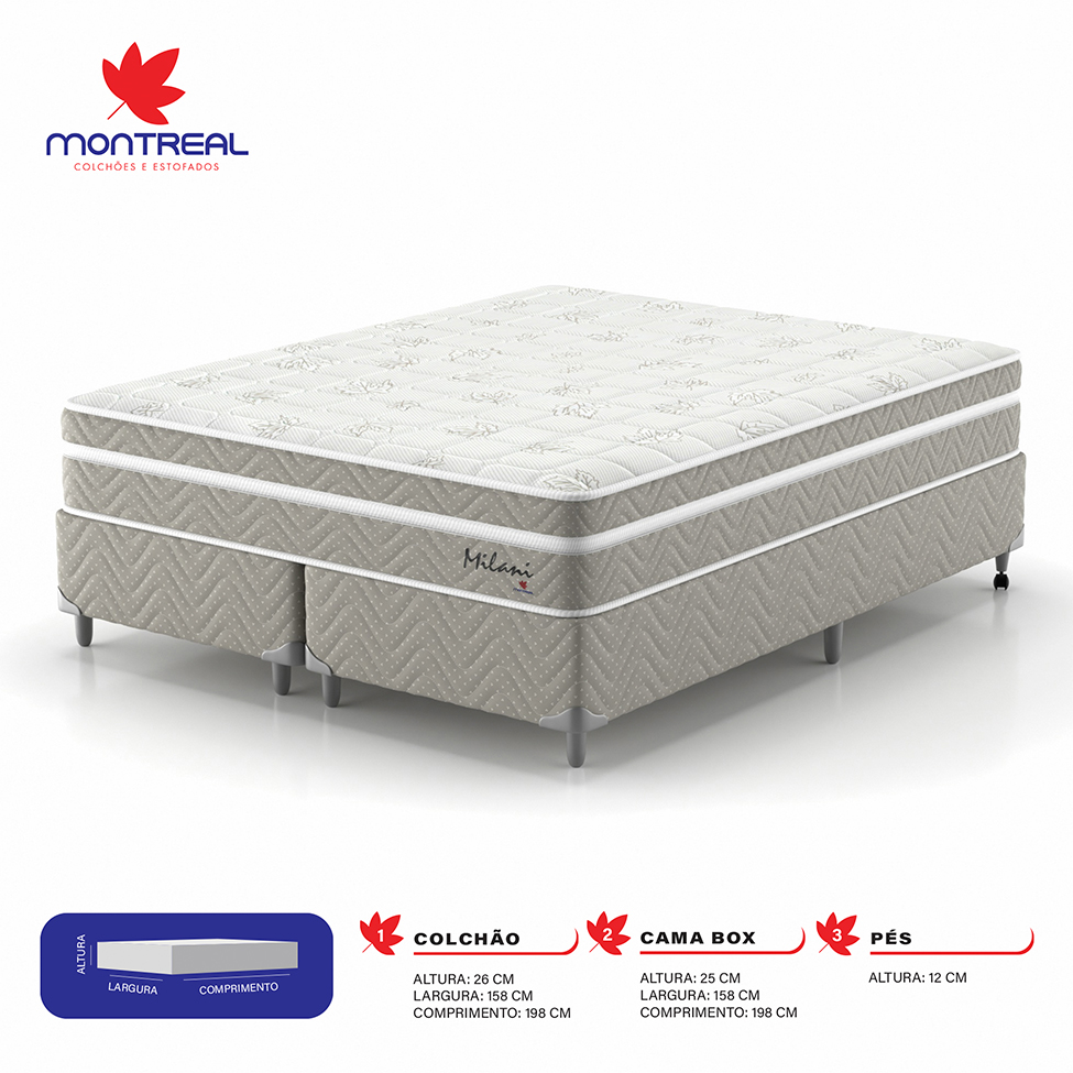Cama Box Queen com Colchão Milani Mola Verticoil Bege