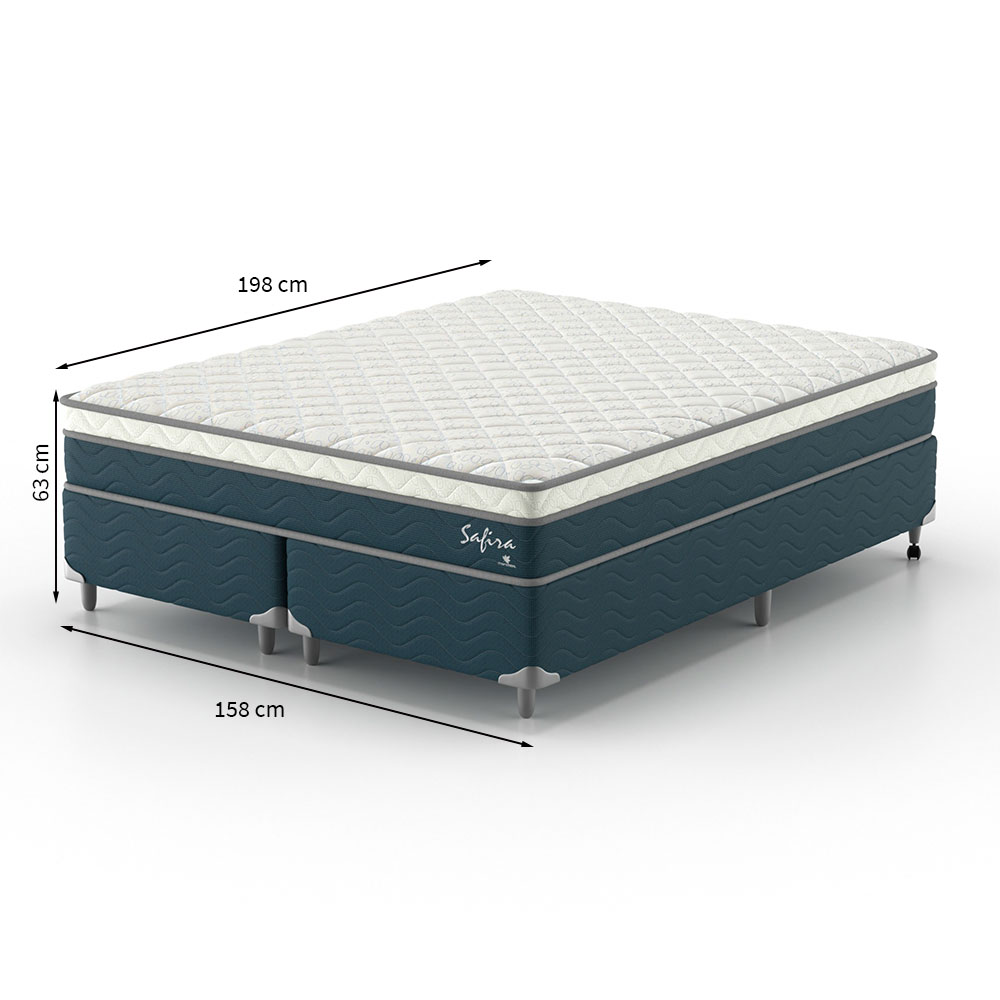 Cama Box Queen com Colchão Safira (63x158x198) Azul e Branco