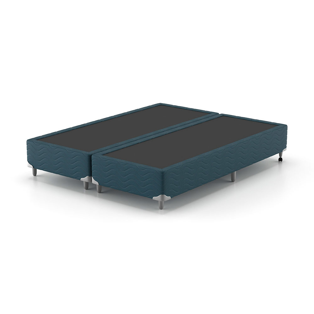 Cama Box Queen com Colchão Safira (63x158x198) Azul e Branco