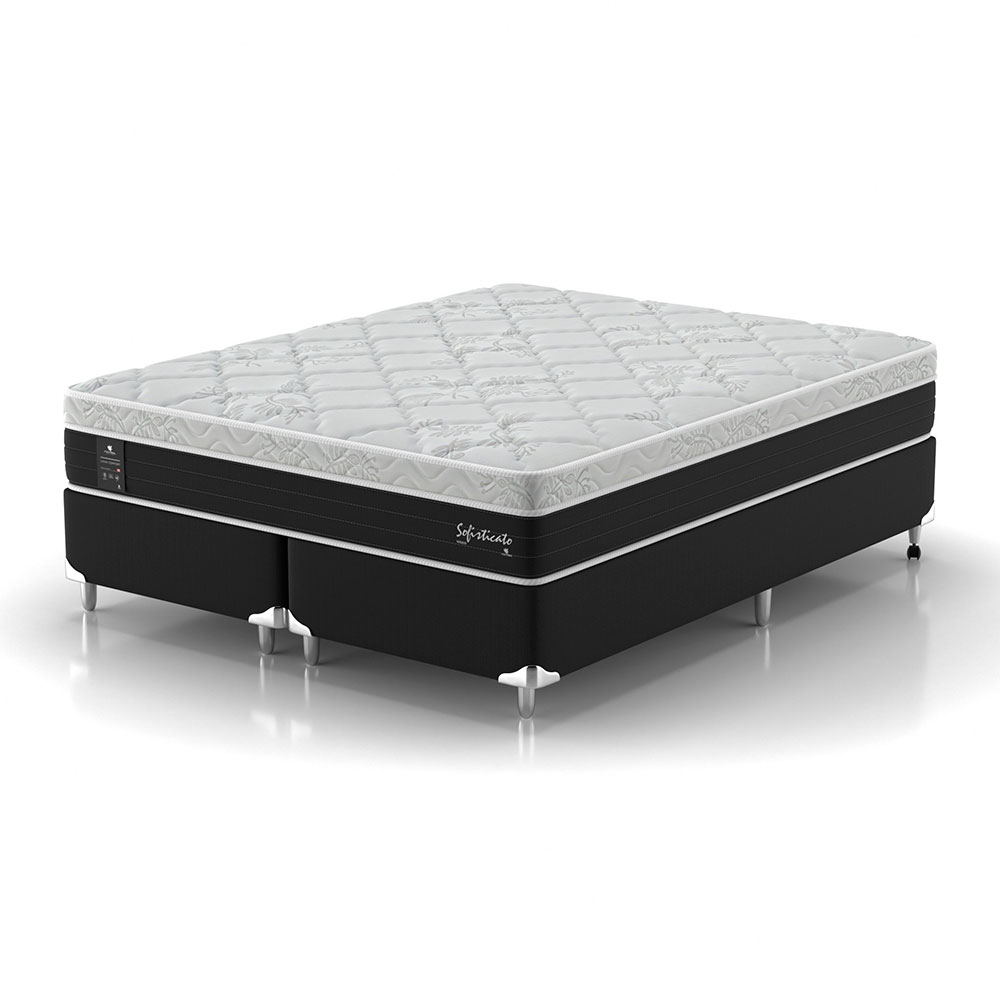 Cama Box Queen com Colchão Sofisticato (65x158x198) Grafite e Branco