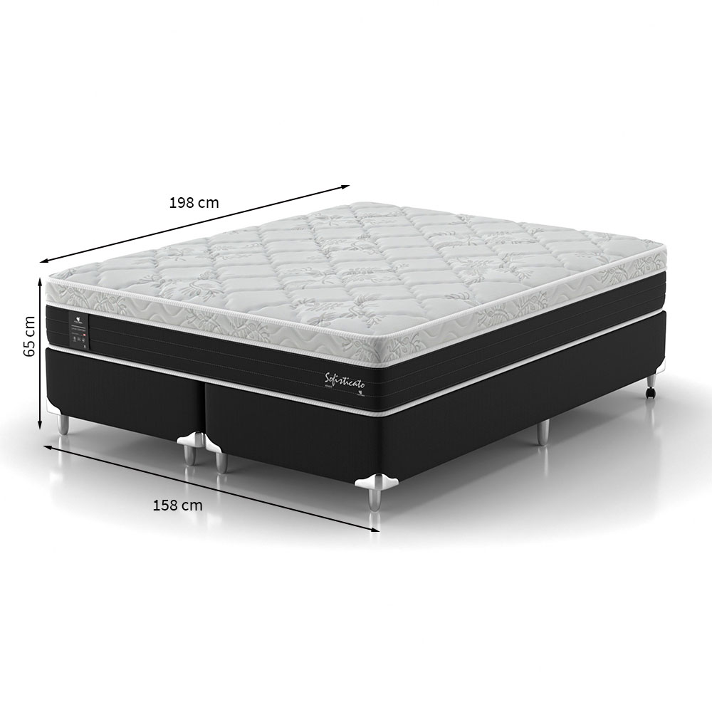 Cama Box Queen com Colchão Sofisticato (65x158x198) Grafite e Branco