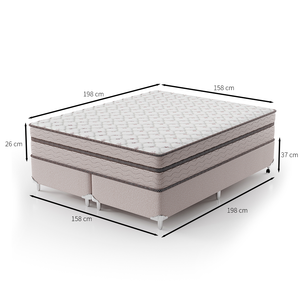 Cama Box Queen com Colchão Sonhare Mola Ensacada Bege