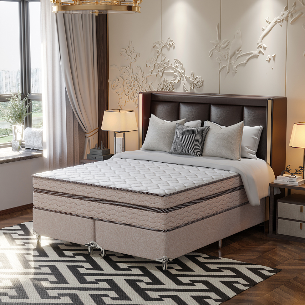 Cama Box Queen com Colchão Sonhare Mola Ensacada Bege