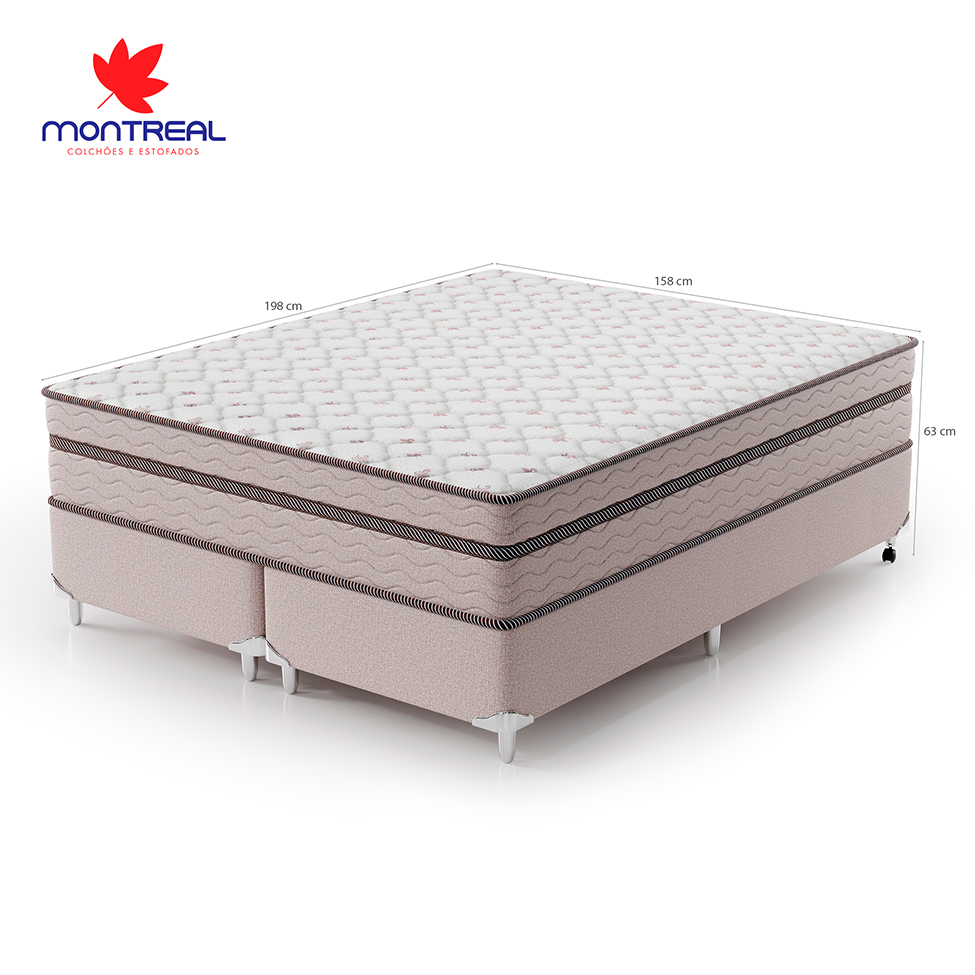 Cama Box Queen com Colchão Sonhare Mola Ensacada Bege