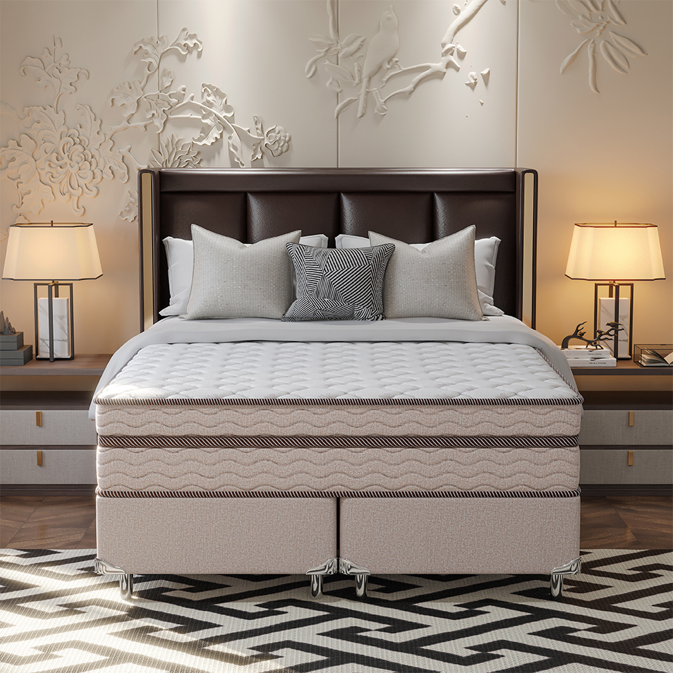 Cama Box Queen com Colchão Sonhare Mola Ensacada Bege
