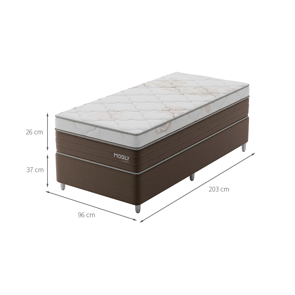 Cama Box Solteirão Londres com Colchão Molas Ensacadas (63x96x203) Marrom e Branca