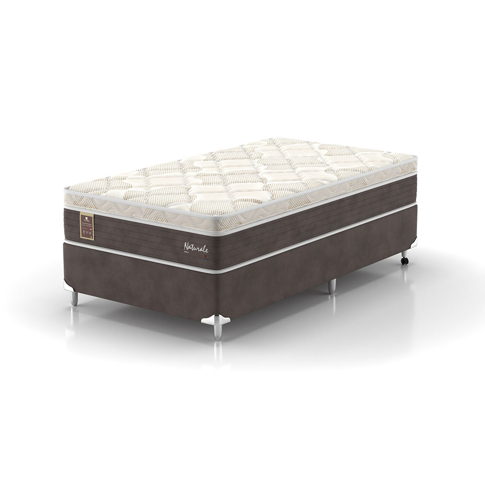 Cama Box Solteirão Naturale com Colchão Molas Ensacadas (67x108x198) Marrom e Branca
