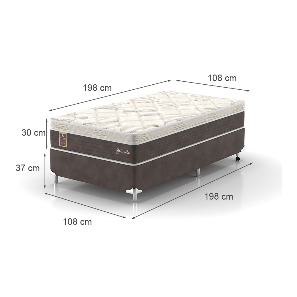 Cama Box Solteirão Naturale com Colchão Molas Ensacadas (67x108x198) Marrom e Branca