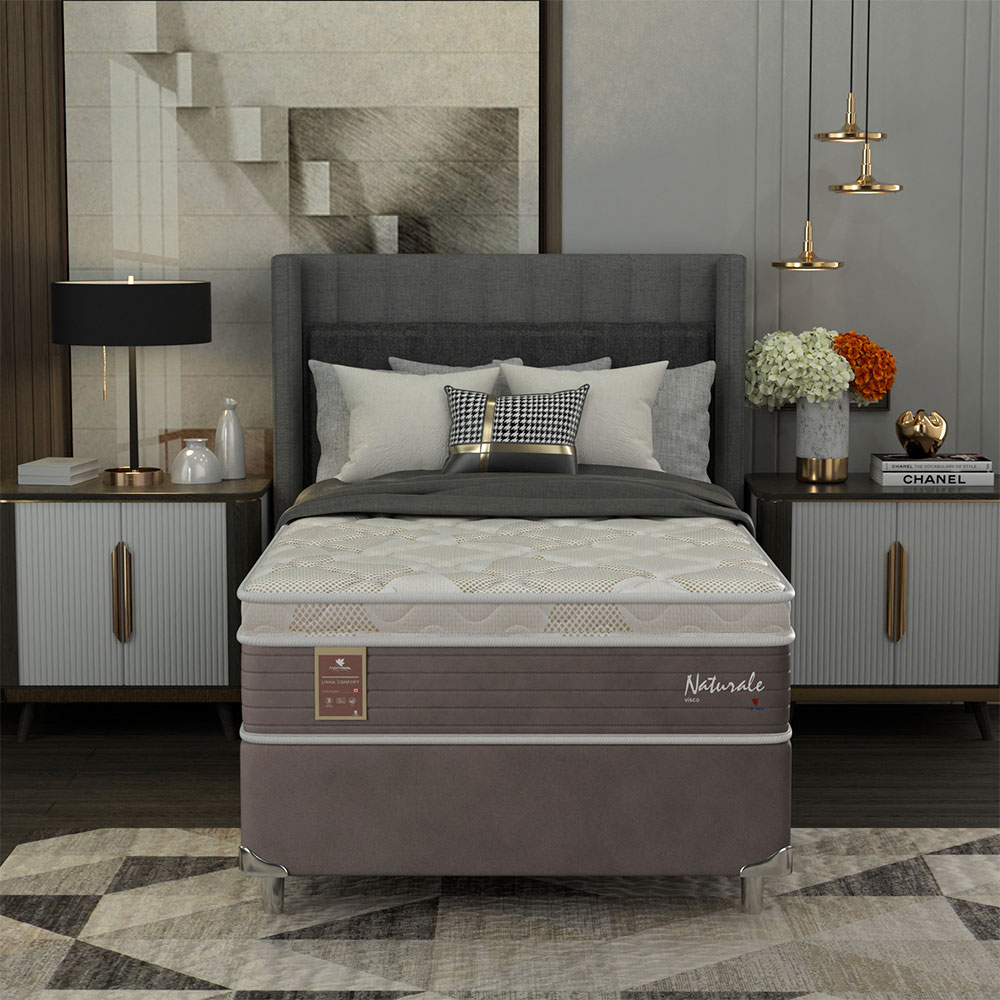 Cama Box Solteirão Naturale com Colchão Molas Ensacadas (67x108x198) Marrom e Branca