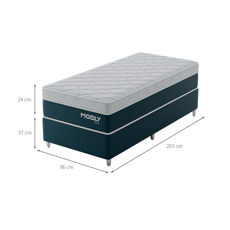 Cama Box Solteirão York com Colchão Molas Ensacadas (61x96x203) Azul e Branca