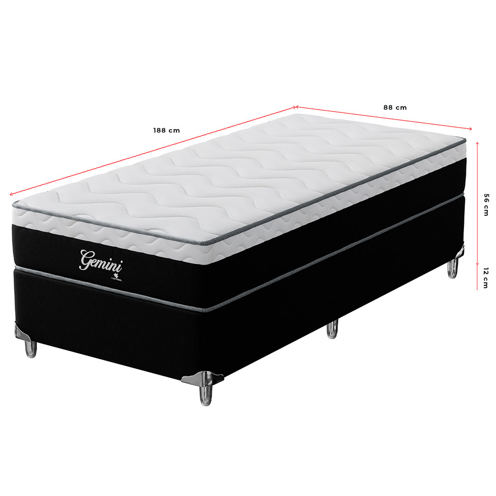 Cama Box Solteiro Gemini I com Colchão Solteiro Molas Ensacadas Grafite e Branca